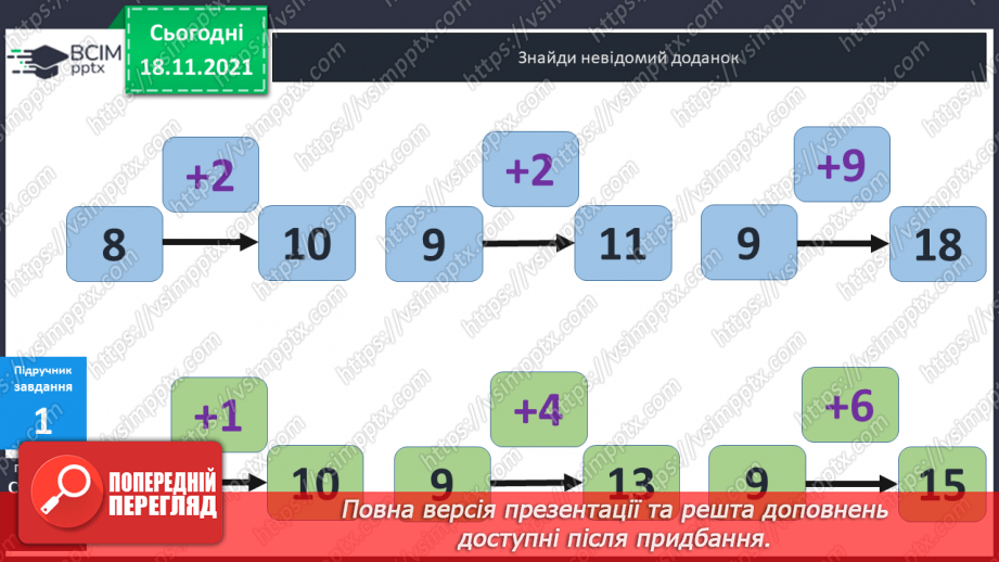 №038 - Додавання  одноцифрових  чисел  до  числа  8.8