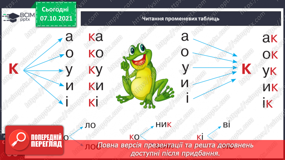 №063 - Звук [к]. [к’]. Позначення його буквою «к». Звуко-буквені зіставлення. Читання тексту з малюнками. Робота з анаграмою, скоромовкою.9