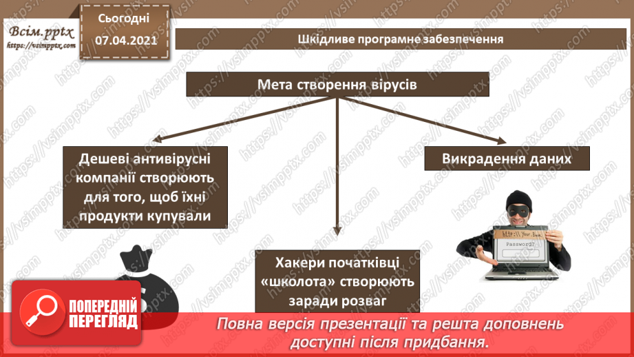 №05 - Тема. Поняття інформаційної безпеки та інформаційної цілісності. Шкідливе програмне забезпечення та боротьба з ним.20