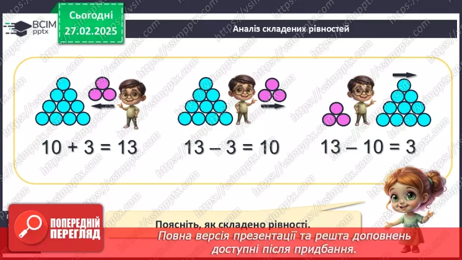 №098 - Додавання й віднімання чисел виду 10 + 3, 3 + 10, 13 – 3, 13 – 10. Виконання додавання й віднімання на основі знання нумерації.10