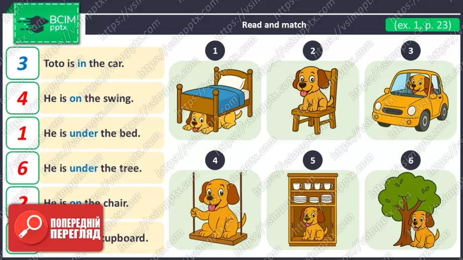 №012 - Де мій песик Тото?  Розвиток навичок говоріння та читання. Робота в парах. Where is my dog Toto6 №012 - Де мій песик Тото?  Розвиток навичок говоріння та читання. Робота в парах. Where is my dog Toto6