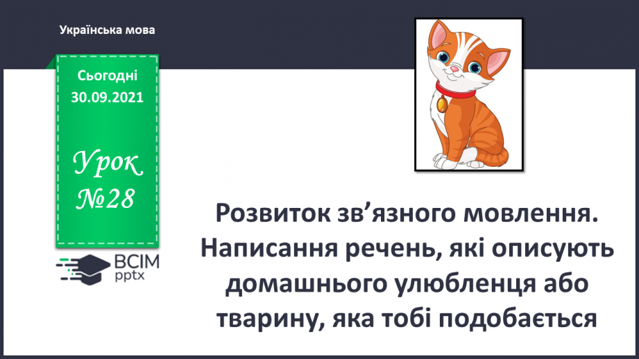 №028 - Розвиток зв’язного мовлення. Написання речень, які описують домашнього улюбленця або тварину, яка тобі подобається0