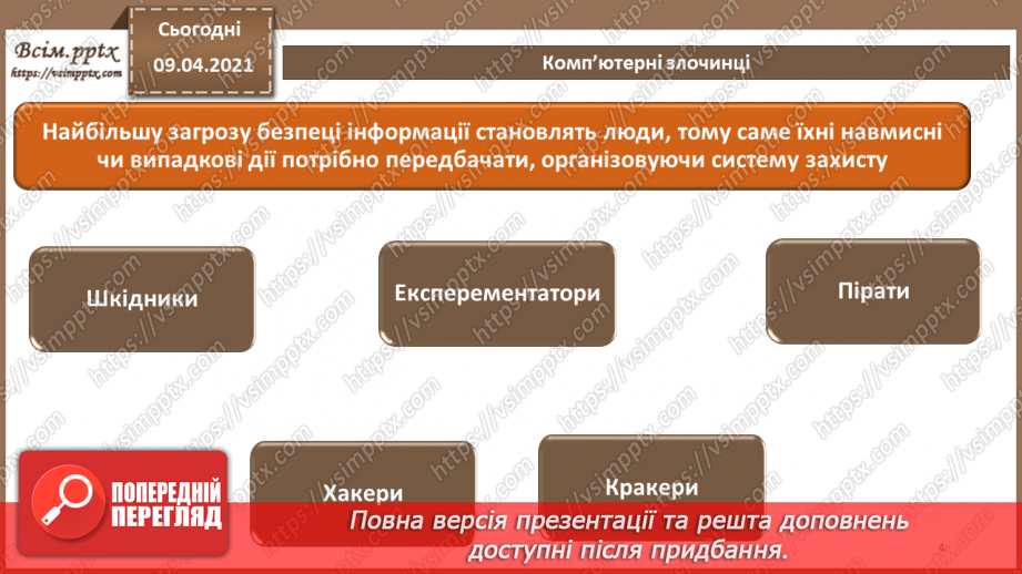 №04 - Основні ненавмисні і навмисні штучні загрози. Технічні засоби добування інформації. Програмні засоби добування інформації3