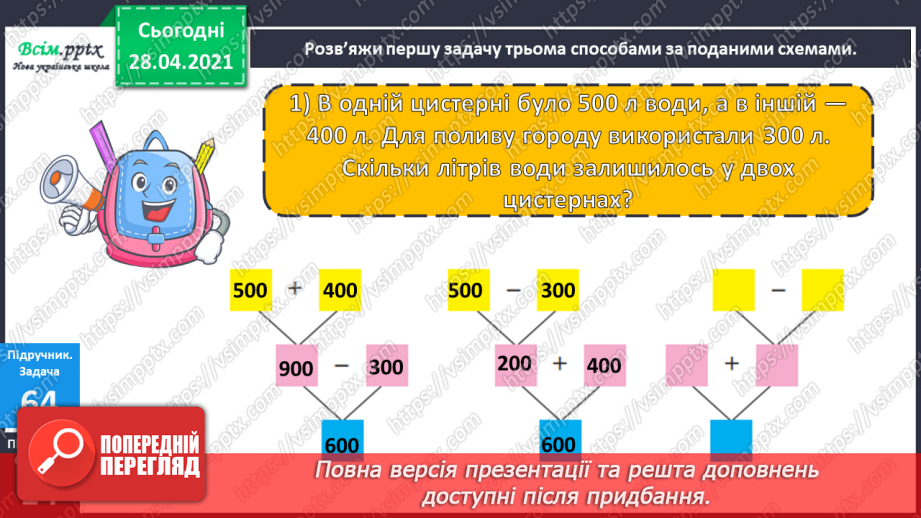 №086 - Різні способи віднімання чисел виду 970 - 230. Розв’язування рівнянь. Розв’язування задач різними способами20