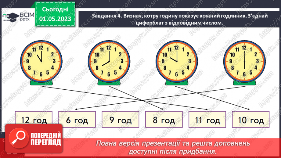 №0133 - Визначаємо час за годинником.  Годинник: годинна і хвилинна, стрілки, година (год).17