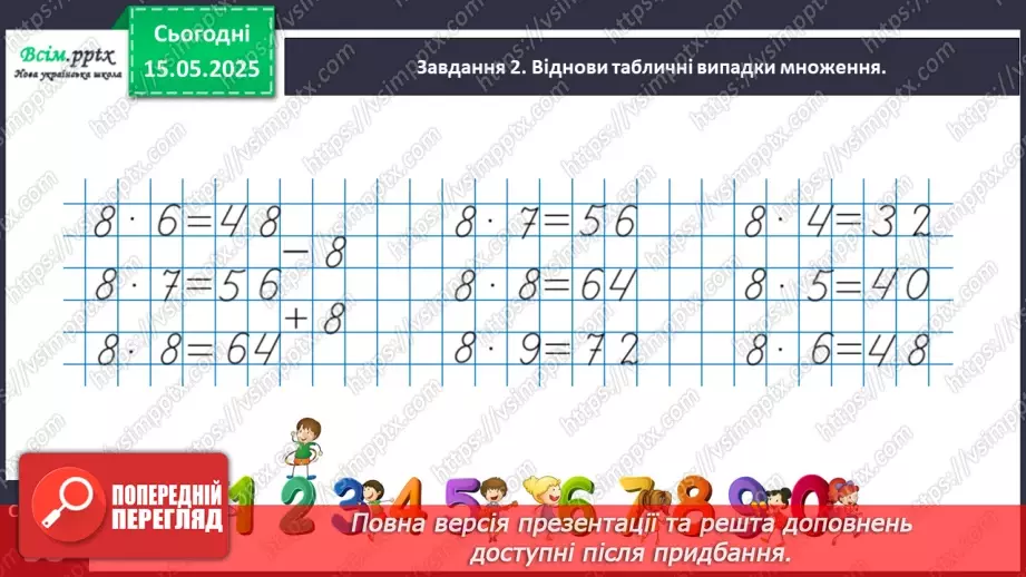 №138 - Досліджуємо таблиці множення числа 8 та числа 9; таблиці ділення на 8, на 913 №138 - Досліджуємо таблиці множення числа 8 та числа 9; таблиці ділення на 8, на 913