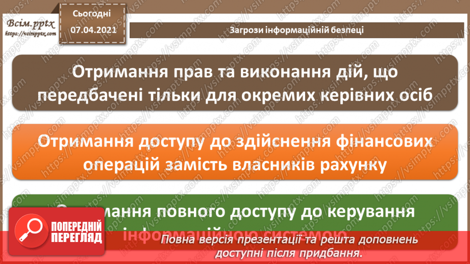 №08 - Безпека в Інтернеті.  Загрози безпеці та пошкодження даних у комп’ютері21