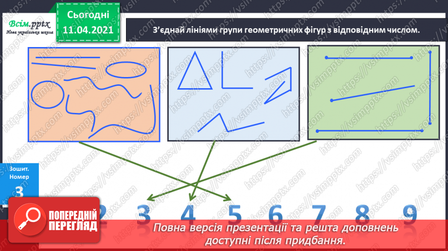 №007 - Поняття один – багато. Зображення кількості об’єктів фігурами і цифрами. Зрівнювання груп об’єктів за кількістю. Геометричні фігури.15