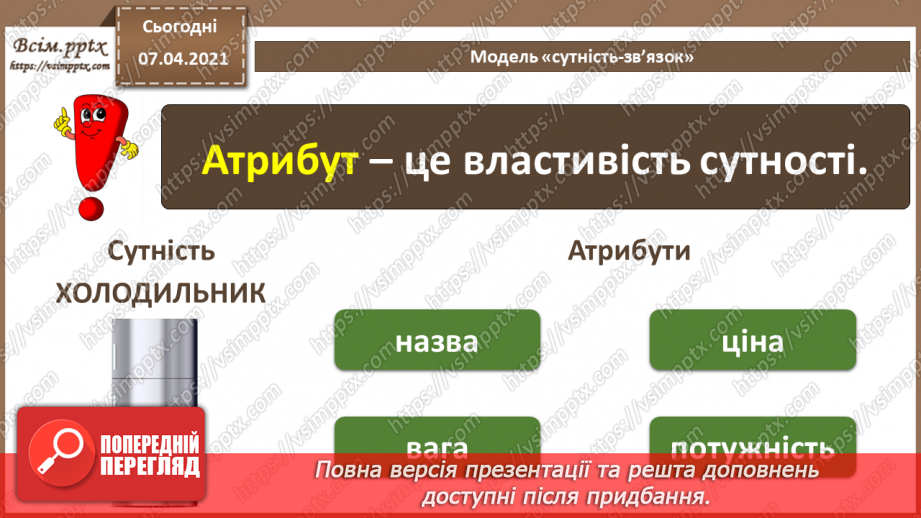 №35 - Проектування баз даних. Поняття сутності, атрибута, ключа, зв’язку. Модель «сутність-зв’язок» предметної області.8