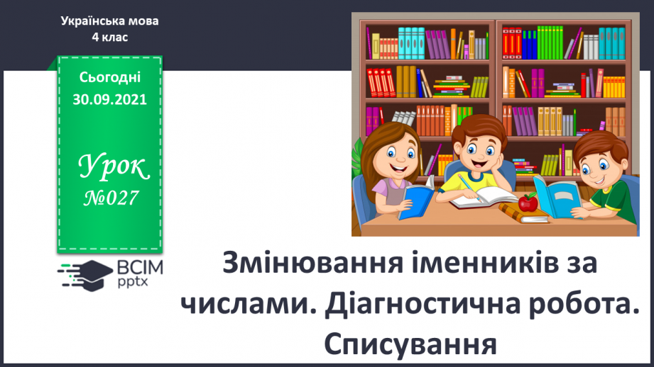 №027 - Змінювання іменників за числами. Діагностична робота. Списування0