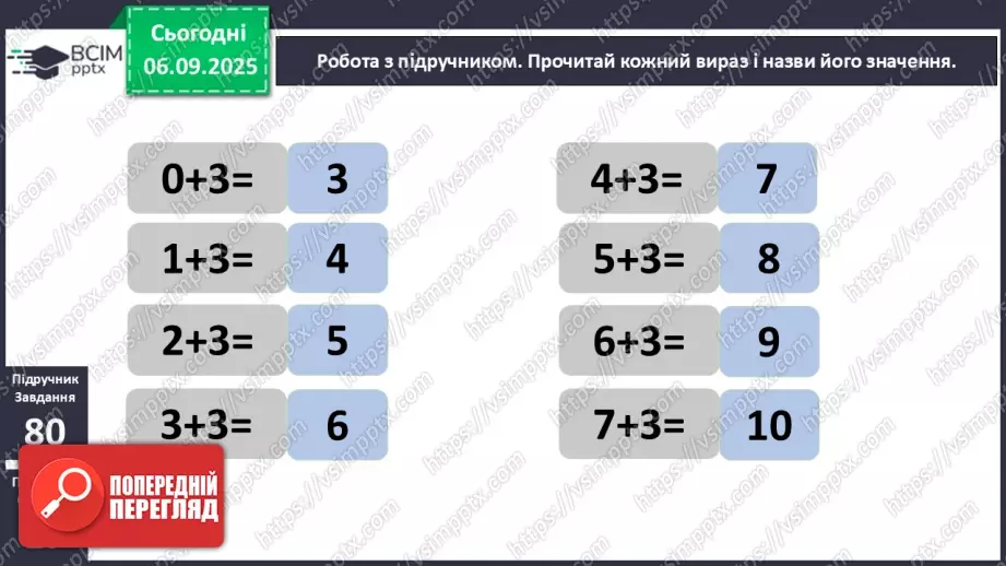 №012 - Додавання чисел 3-9 до 8 з переходом через десяток. Розв’язування задач.10 №012 - Додавання чисел 3-9 до 8 з переходом через десяток. Розв’язування задач.10