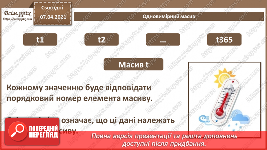 №49 - Структуровані типи даних.  Поняття одновимірного масиву (списку).7