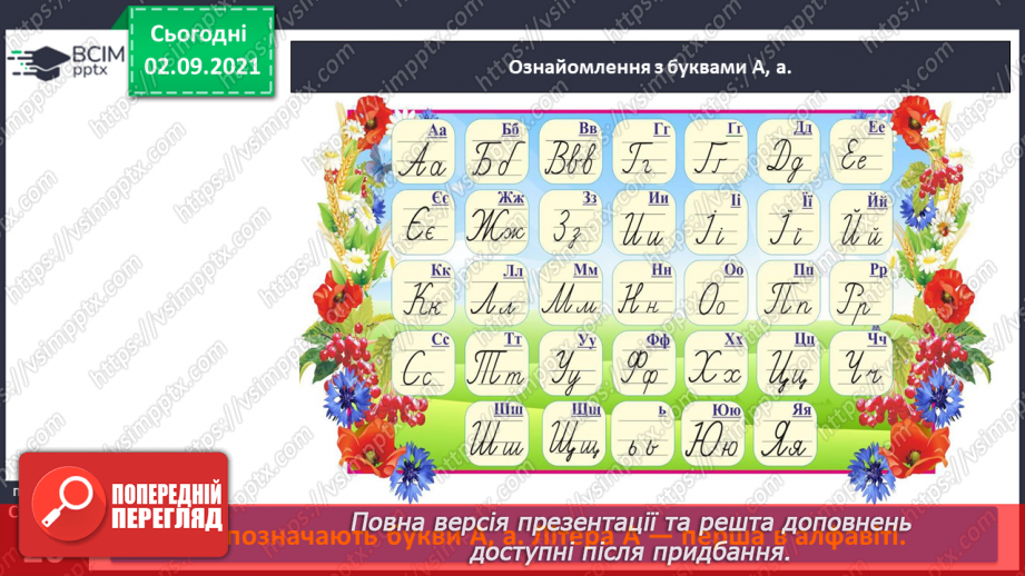 №023 - Звук [а], позначення його буквою «а». ЗЗвуко-буквені зіставлення. Зіставлення звукових схем зі словами–назвами намальованих предметів.9