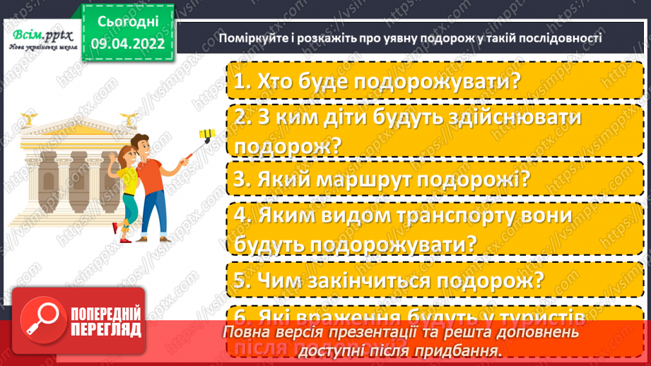 №105 - Розвиток зв’язного мовлення. Текст – розповідь «Подорож у місто своєї мрії»10