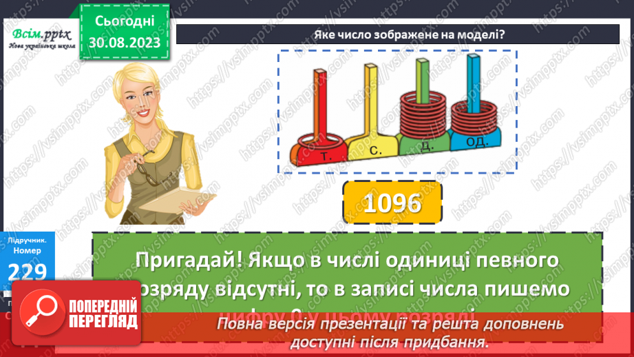 №024 - Розклад чотирицифрового числа на суму розрядних доданків. Запис чотирицифрових чисел, які містять нулі. Діаграми.14