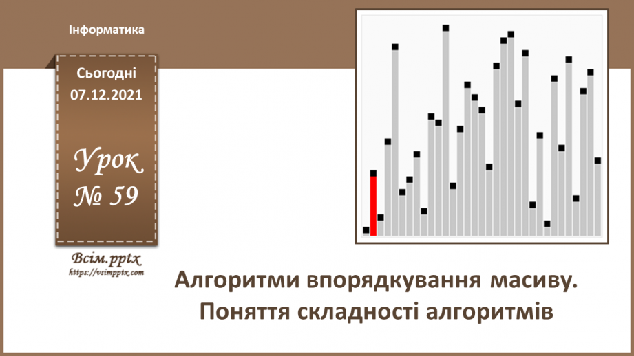 №59 - Алгоритми впорядкування масиву. Поняття складності алгоритмів.0