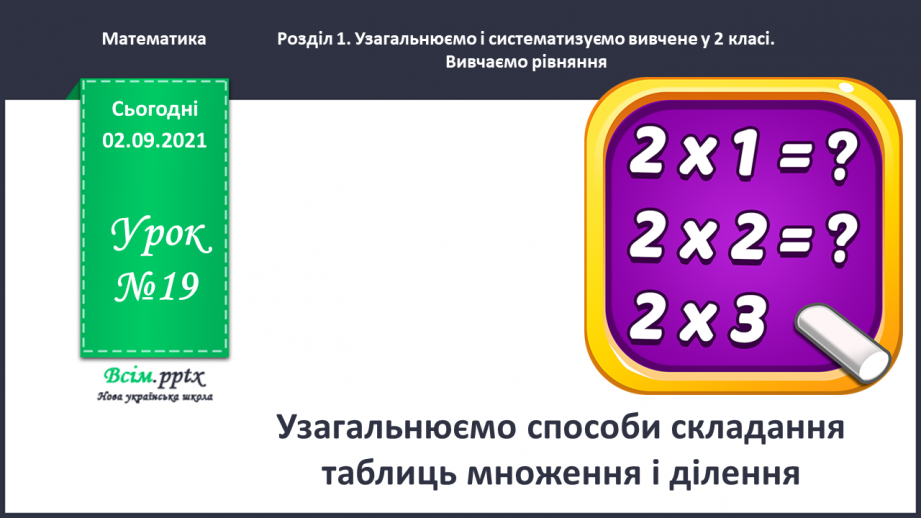 №019 - Узагальнюємо способи складання таблиць множення і ділення0 №019 - Узагальнюємо способи складання таблиць множення і ділення0