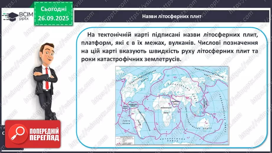 №11 - Тектонічна карта світу. Платформи, області складчастості. Епохи горотворення.19 №11 - Тектонічна карта світу. Платформи, області складчастості. Епохи горотворення.19