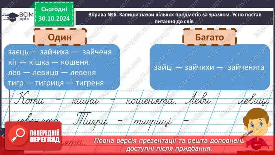 №041 - Навчаюся змінювати слова — назви предметів. Змінювання іменників за зразком «один — багато»18