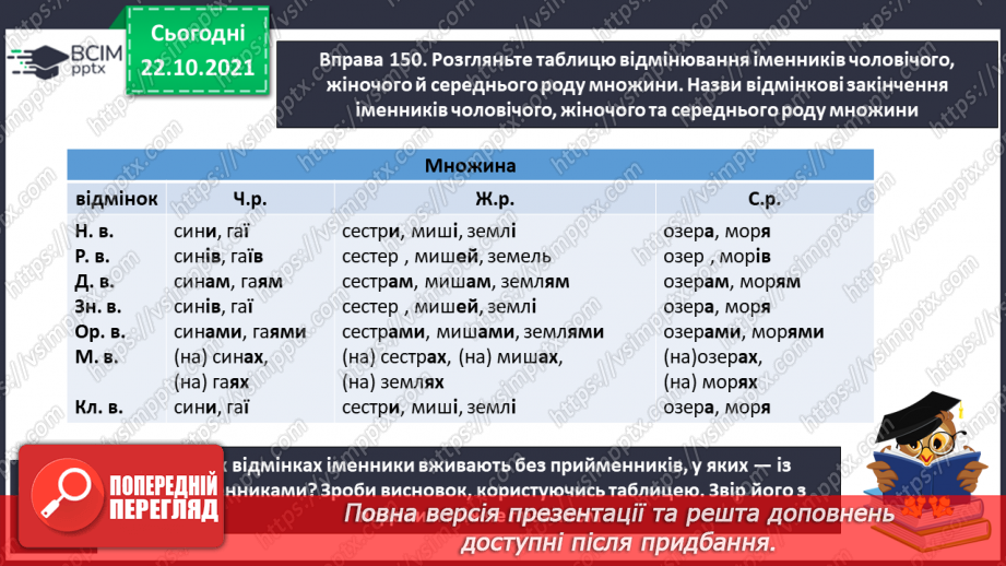 №040 - Відмінювання іменників у множині9