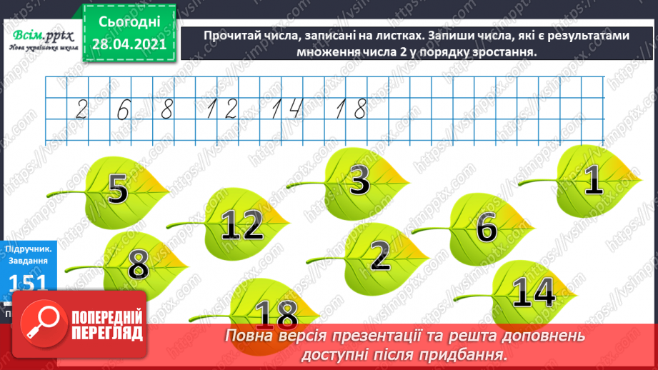 №019 - Таблиця множення числа 2. Парні та непарні числа. Розв’язування задач за коротким записом.11