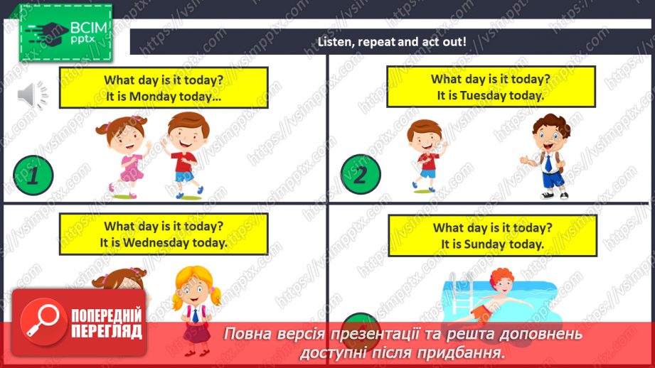 №049 - Unit 4. Our Holidays. Наші свята  What Day Is It Today? Який сьогодні день?8