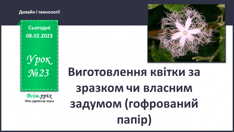 №23 - Виготовлення квітки за зразком чи власним задумом (гофрований папір)0 №23 - Виготовлення квітки за зразком чи власним задумом (гофрований папір)0