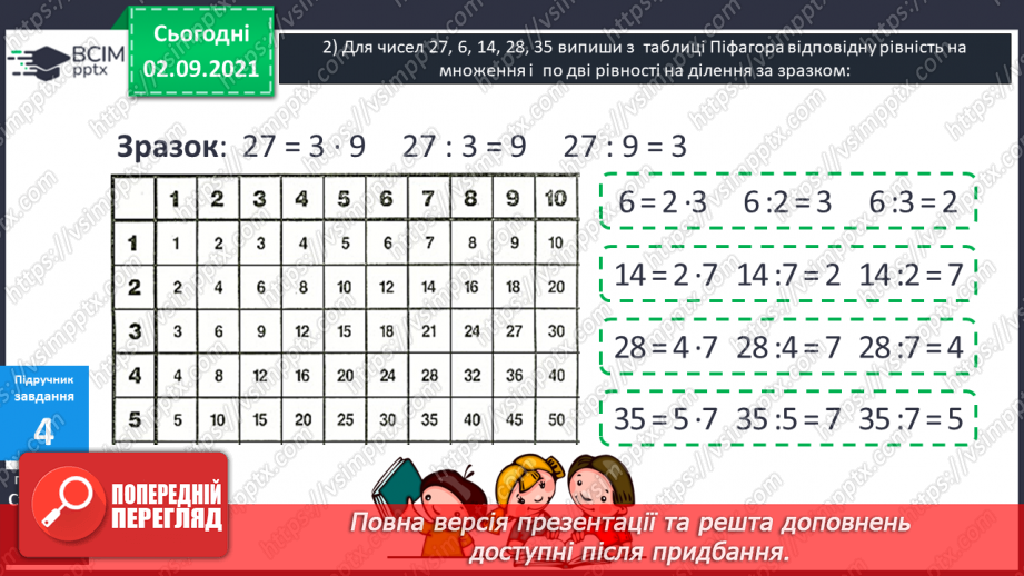 №013 - Арифметична дія ділення. Таблиці ділення на 2–5. Ознака парності чисел. Розв’язування задач на ділення і складання обернених.13