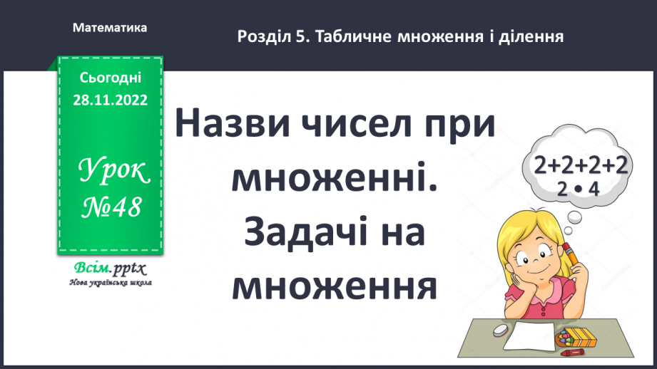 №048 - Назви чисел при множенні. Задачі на множення.0