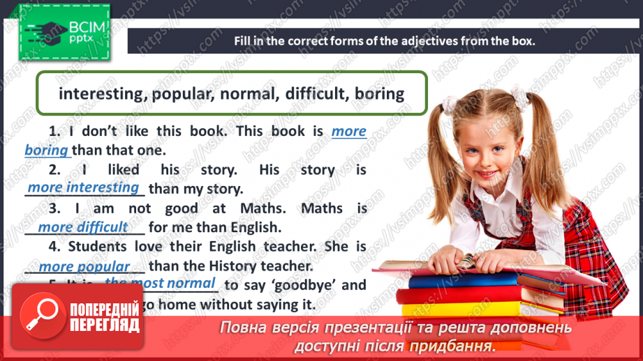 №010 - The Most Popular School Subjects. Grammar Search. Adjectives. Degrees of Comparison12