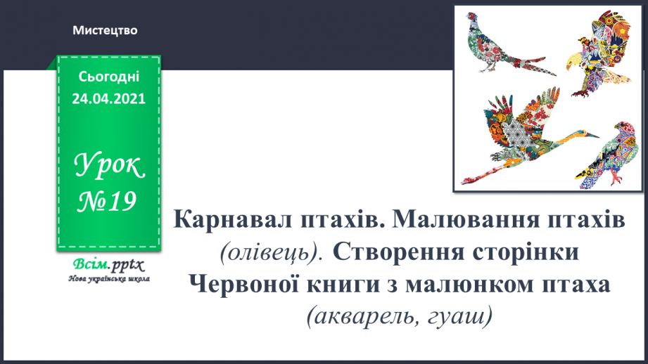 №19 - Малювання птахів (олівець). Створення сторінки Червоної книги з малюнком птаха0