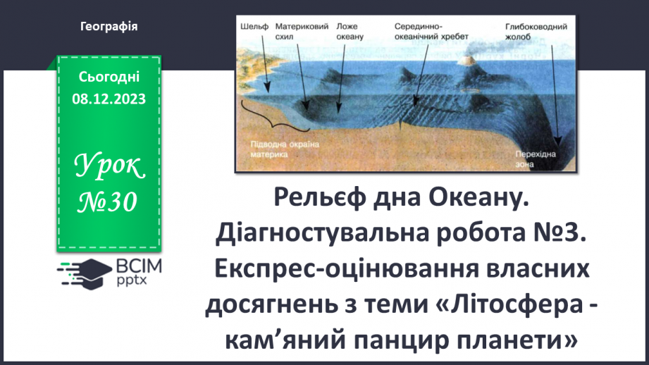 №30 - Рельєф дна Океану. Діагностувальна робота №3.0