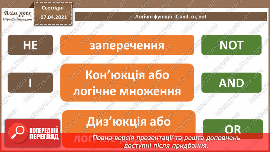 №22 - Логічні функції  and, if, or, not.14