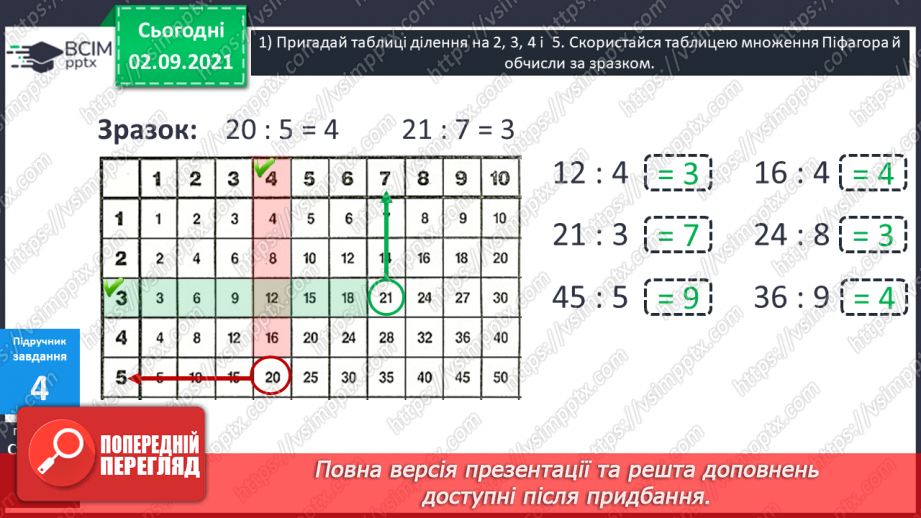 №013 - Арифметична дія ділення. Таблиці ділення на 2–5. Ознака парності чисел. Розв’язування задач на ділення і складання обернених.12