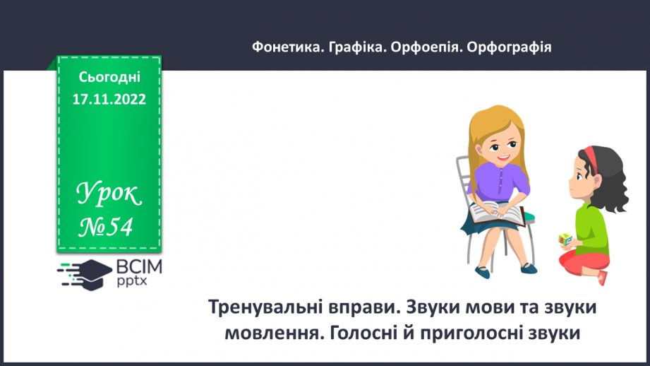 №054 - Тренувальні вправи. Звуки мови та звуки мовлення. Голосні й приголосні звуки.0