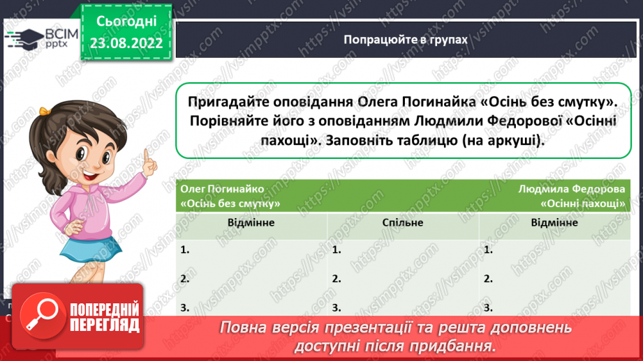 №006 - Людмила Федорова «Осінні пахощі». Складання продовження оповідання. Порівняння творів12