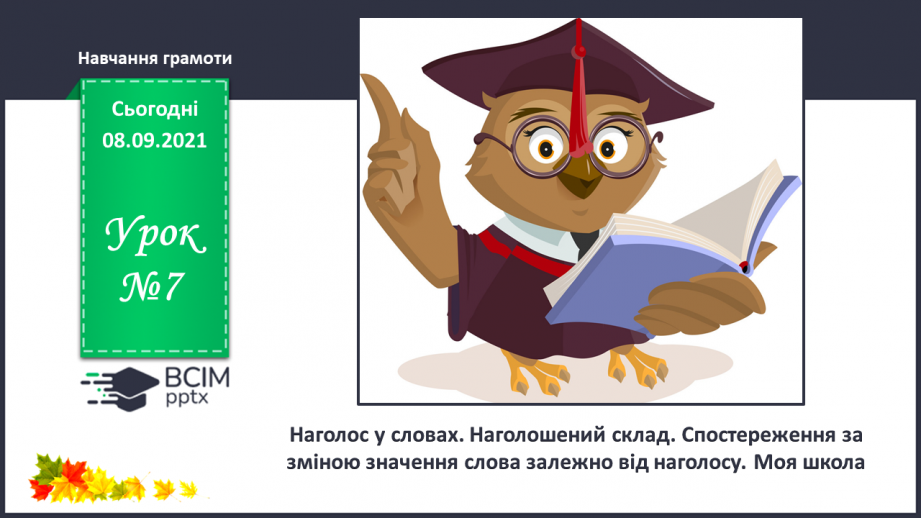 №007 - Наголос у словах. Наголошений склад. Спостереження за змінною значення слова залежно від наголосу. Моя школа.0