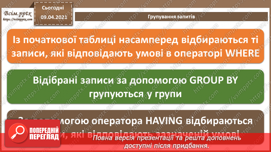 №030 - Тема. Запити з умовою. Групування запитів.12 №030 - Тема. Запити з умовою. Групування запитів.12