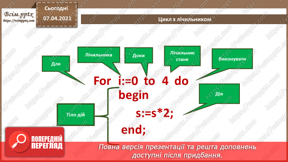 №55 - Алгоритми з повтореннями для опрацювання величин. Цикл з лічильником3