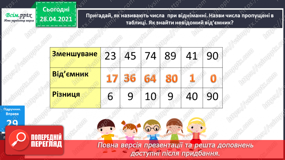 №004 - Дії віднімання та їхні компоненти. Задачі на знаходження невідомого від’ємника.11