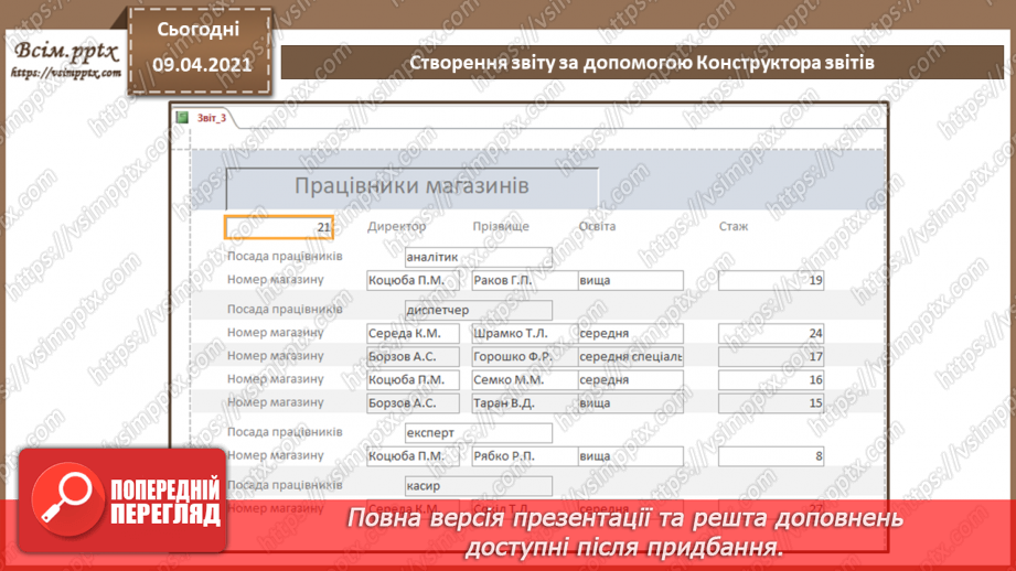 №026 - Тема. Створення звіту за допомогою Конструктора звітів5 №026 - Тема. Створення звіту за допомогою Конструктора звітів5