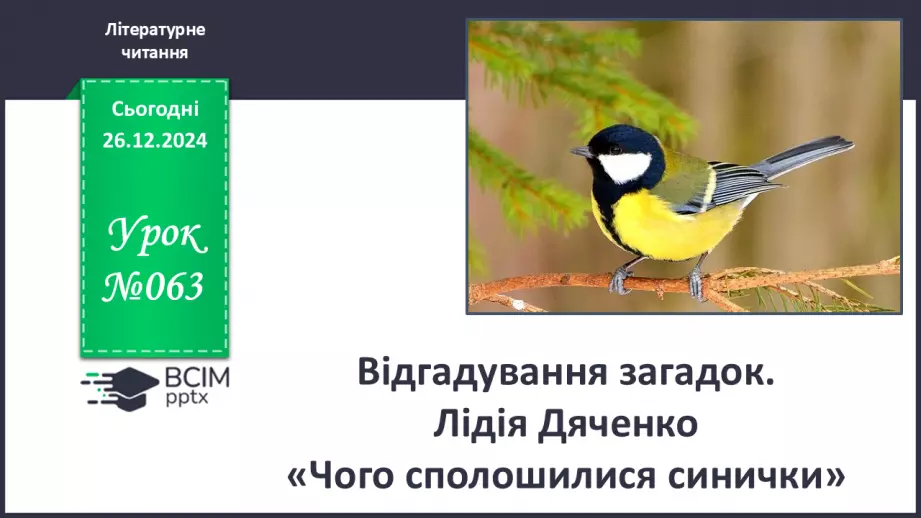 №063 - Відгадування загадок. Лідія Дяченко «Чого сполошилися синички?»0