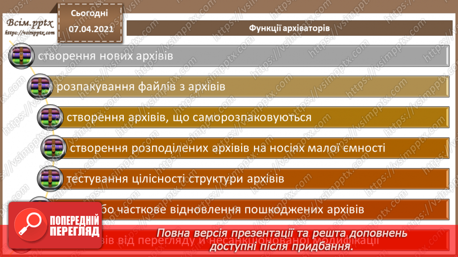 №04 - Тема. Повторення теми «Кодування даних» за 8 клас. Стиснення та архівування даних. Види стиснення даних. Архіватори. Типи архівних файлів.9