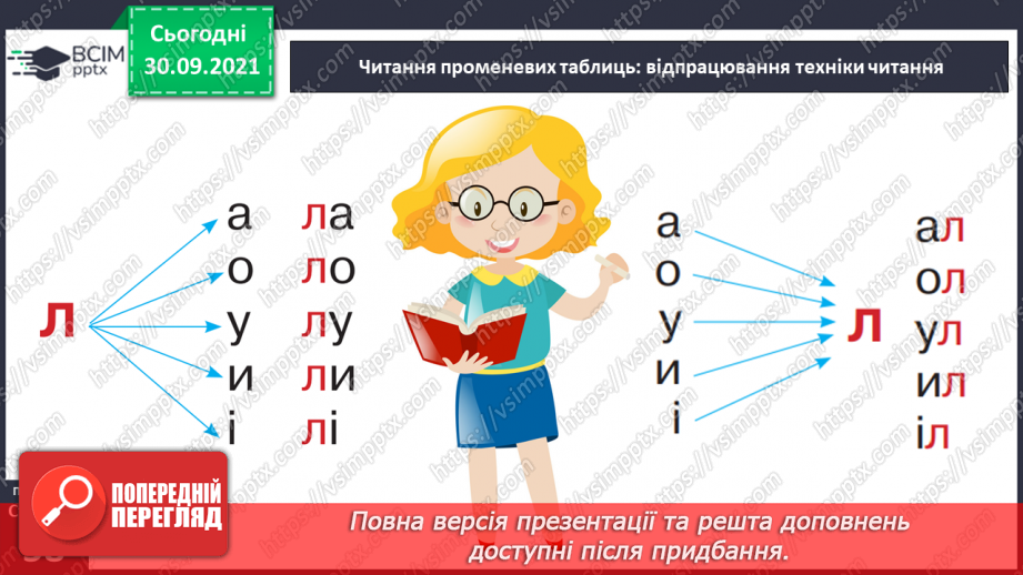 №055 - Звук [л]. [л’]. Позначення його буквою «л». Звуко-буквені зіставлення. Формування аудіативних умінь за віршем Л. Повх.7