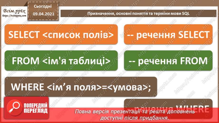 №028 - Тема. Призначення, основні поняття та терміни мови SQL13 №028 - Тема. Призначення, основні поняття та терміни мови SQL13