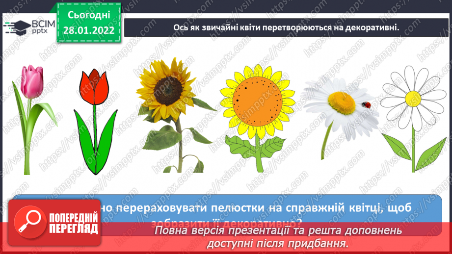 №021 - Декоративне зображення. СМ: М.Приймаченко «Квіти», А.Коттерілл «Рожеві тюльпани».9