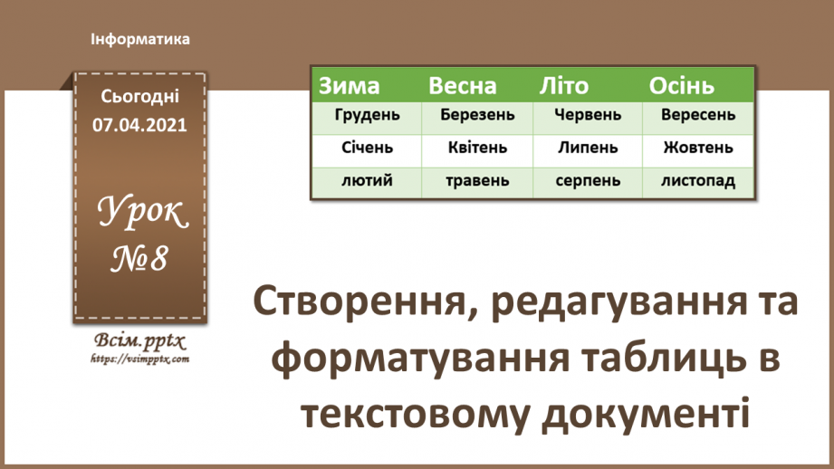 №08 - Створення, редагування та форматування таблиць0