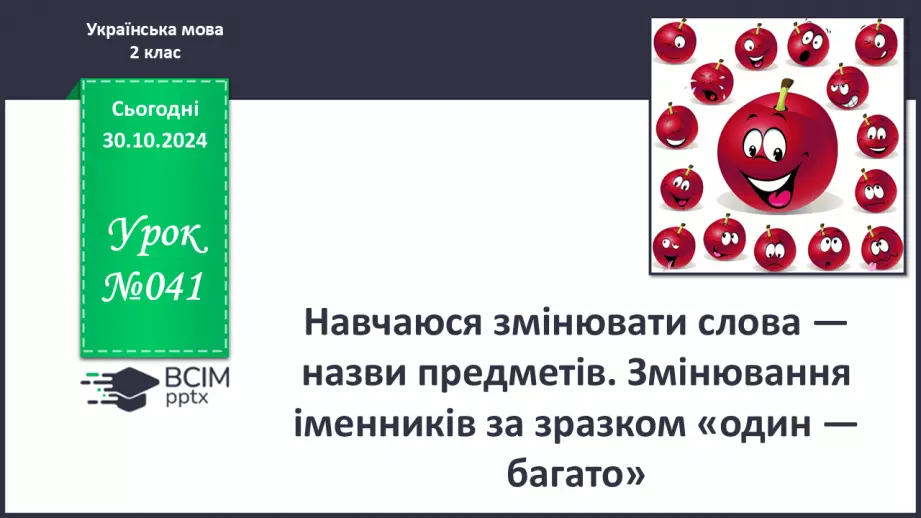 №041 - Навчаюся змінювати слова — назви предметів. Змінювання іменників за зразком «один — багато»0