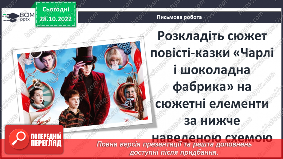 №22 - «Чарлі і шоколадна фабрика». Утвердження співчуття, милосердя, взаємодопомоги, відповідальності, морального вибору.7