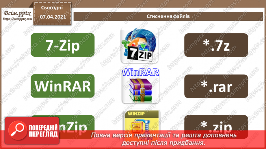 №04 - Тема. Повторення теми «Кодування даних» за 8 клас. Стиснення та архівування даних. Види стиснення даних. Архіватори. Типи архівних файлів.8